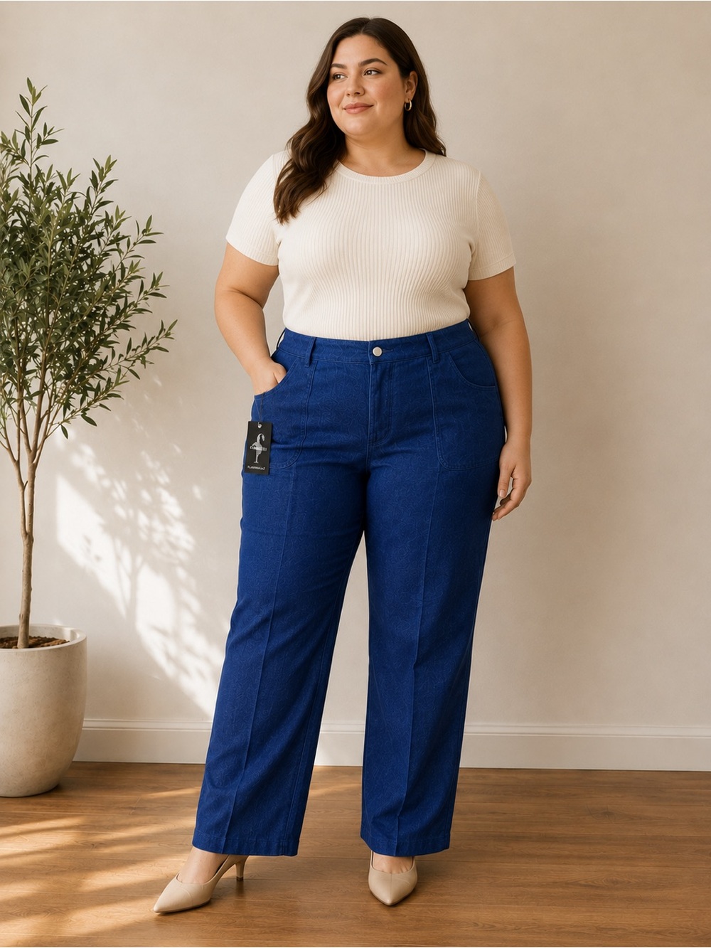 Women's Deep Blue Corduroy Wide Leg Jeans
